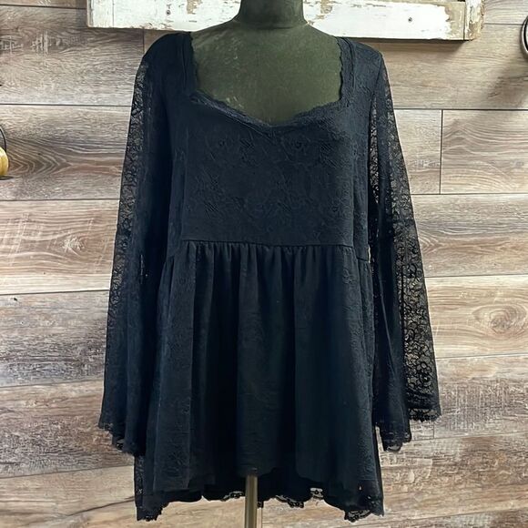 TORRID Womens Plus Size Black Lace BabyDoll Flare Long Sleeves Blouse Size 3 - Picture 3 of 11